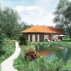 3D-Rendering Landschaft mit Einfamilienhaus