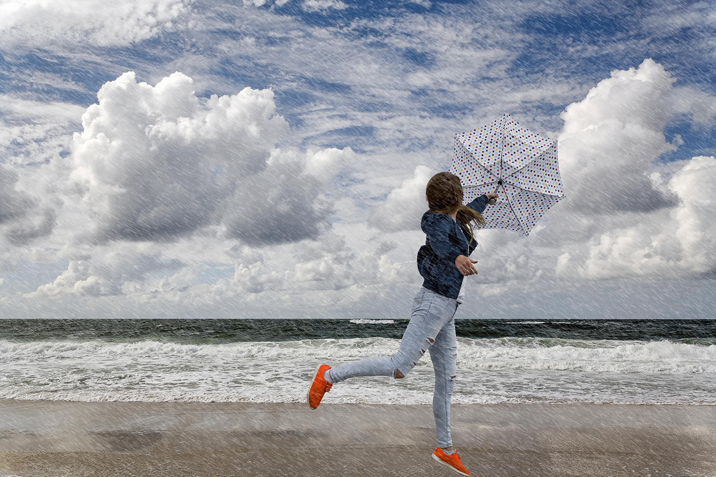 4553-60B Wind Wolken Mädchen Regenschirm Regen