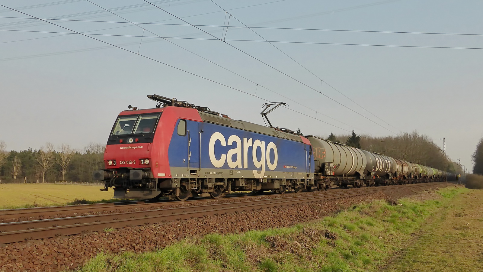 482 018-9 SBB Cargo mit einem Kesselzug