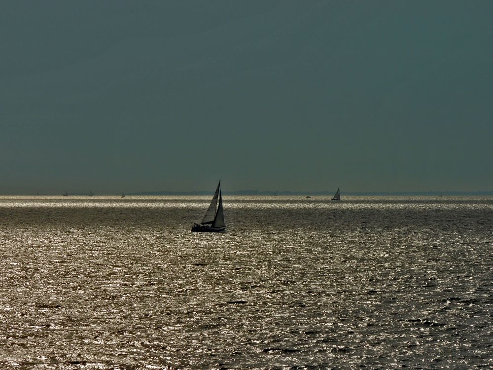 Voiliers sur une mer aux reflets d'argents de Mechile 