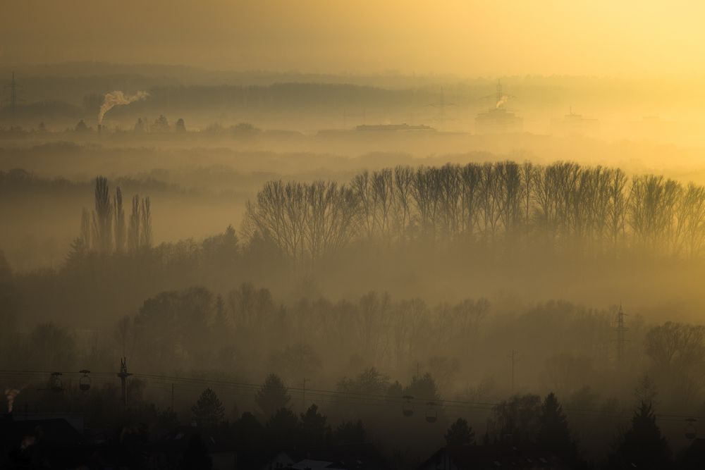 Urbane Nebellandschaft im Sonnenuntergang von tuvok 