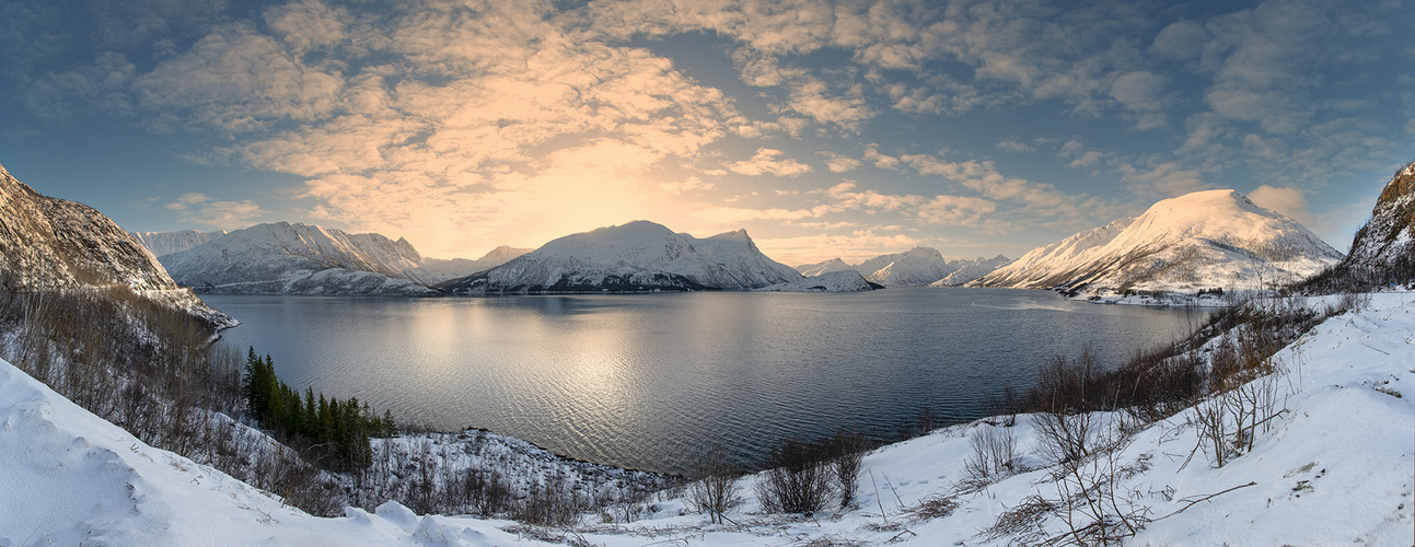 6583SB-6586SB Morgenstimmung am Fjord Panorama Norwegen