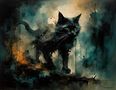 Chat noir sur fond sombre - Schwarze Katze auf dunklem Hintergrund de re-painter