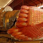 70 metre long reclining Buddha in Yangon Myanmar. Story within.