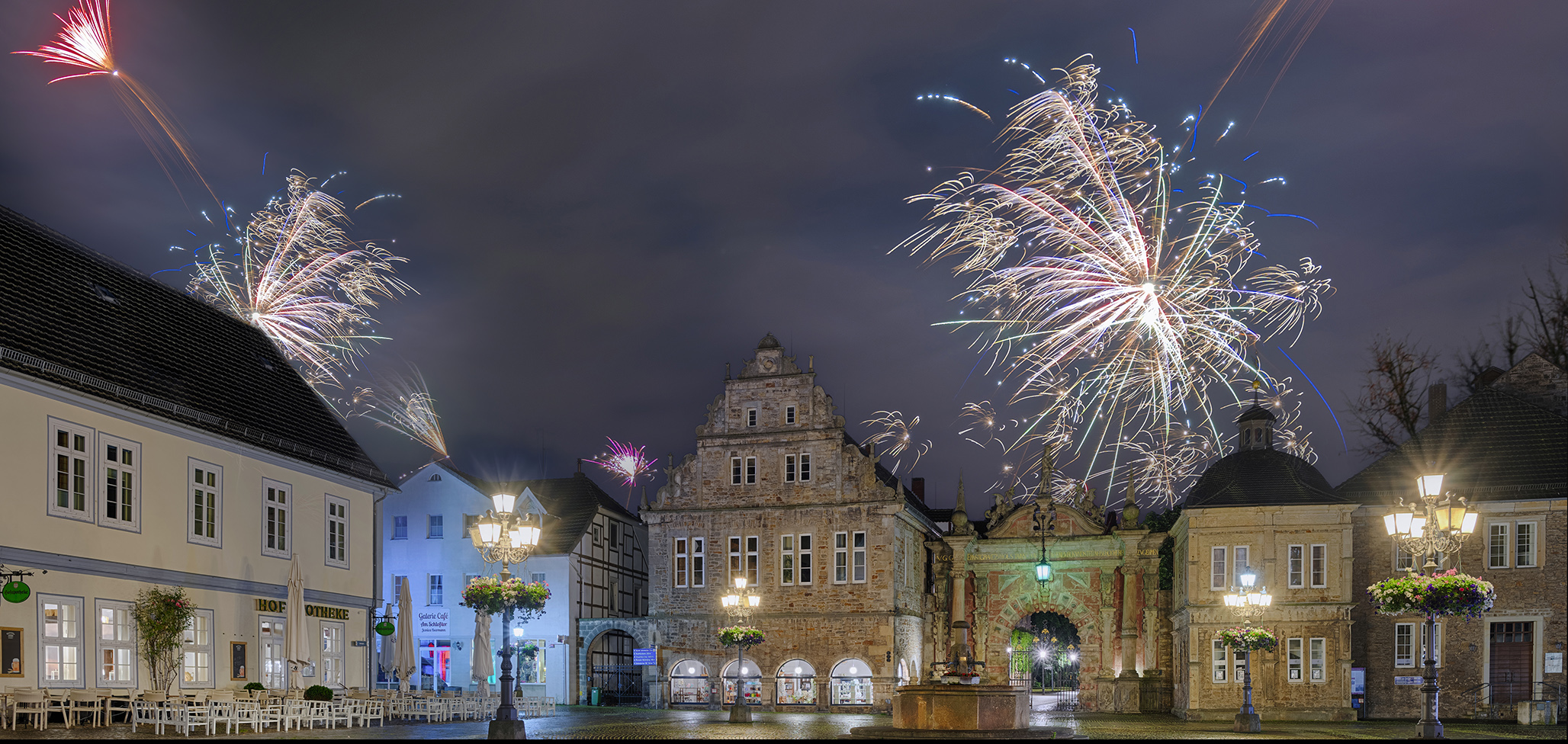 7031Sff Marktplatz Bückeburg Feuerwerk Panorama