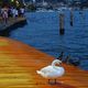 Preparing for the night on the floating piers by Christo on Lago d