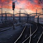 7386C Zugeinfahrt Bahnhof Frankfurt Abendrot