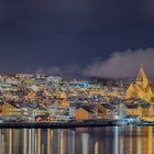 7734R-40R Hafen Kristiansund Norwegen vom Hurtigrutenschiff Nacht Winter