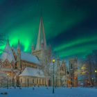 7820RFF Trondheim Nidaros Dom Nacht Winter Nordlicht