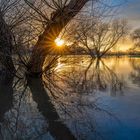 8980SB Rinteln Sonnenuntergang an der Weser bei Hochwasser am Weseranger