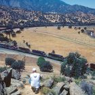 9 (!) Lokomotiven führen einen Güterzug über den Tehachapi Loop in Richtung Mojave,CA