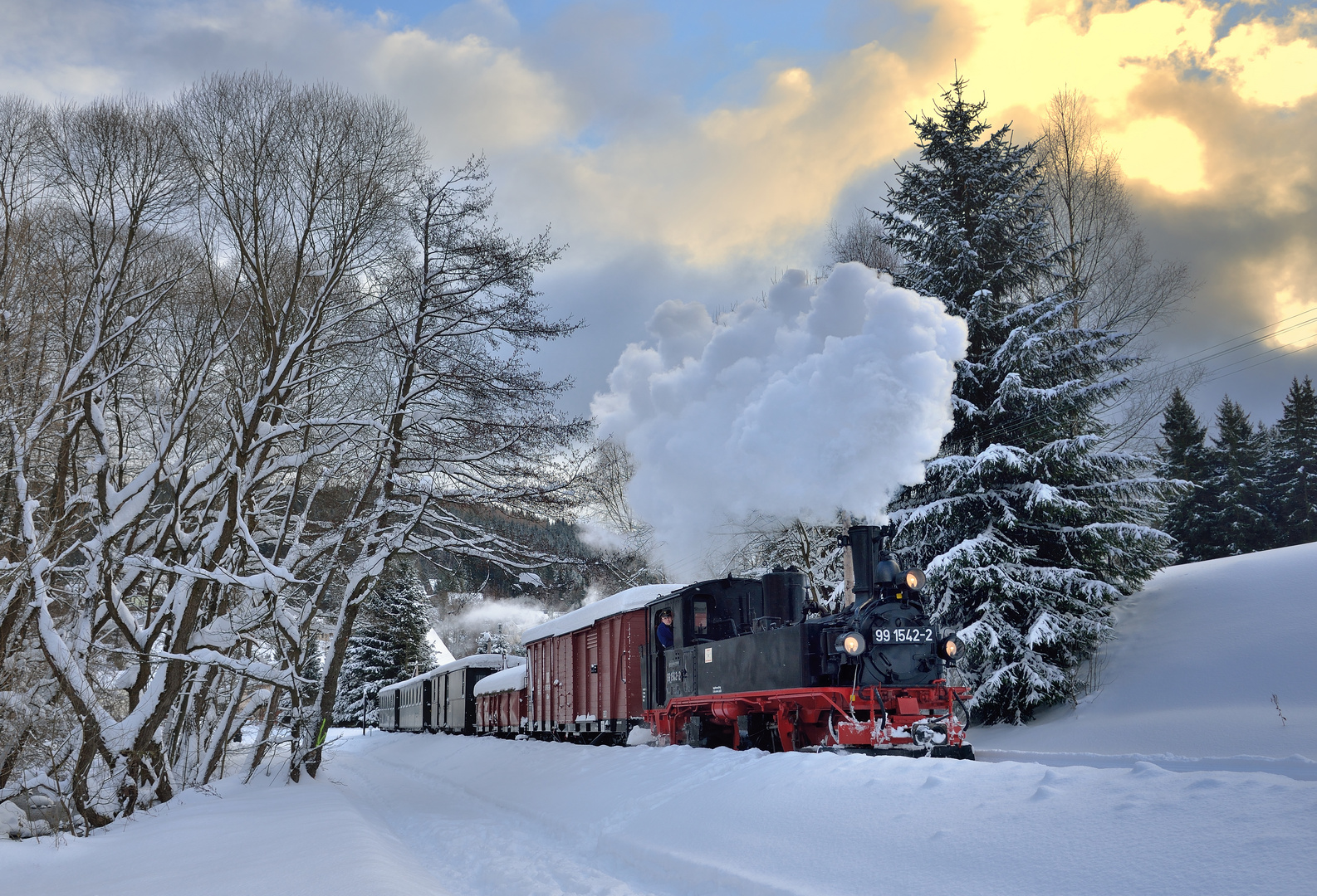 99 1542-2 am 15.01.17 in Schmalzgrube - Ausfahrt 