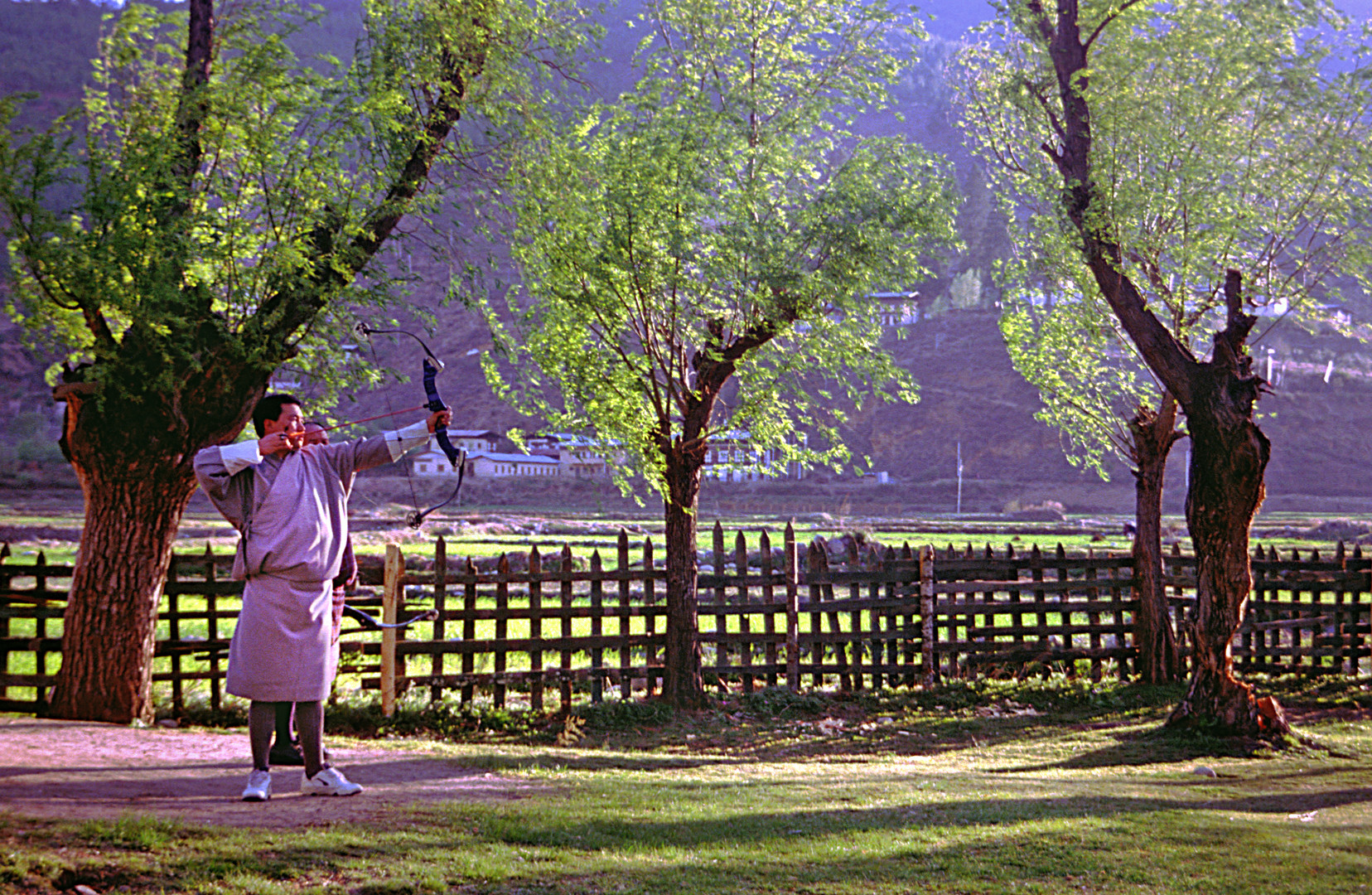 A Bhutanese man playing archery