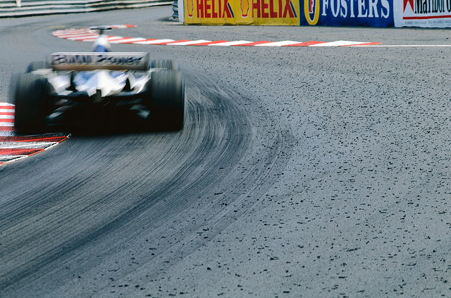 A BMW Williams speeds through the Monaco harbour chicane.