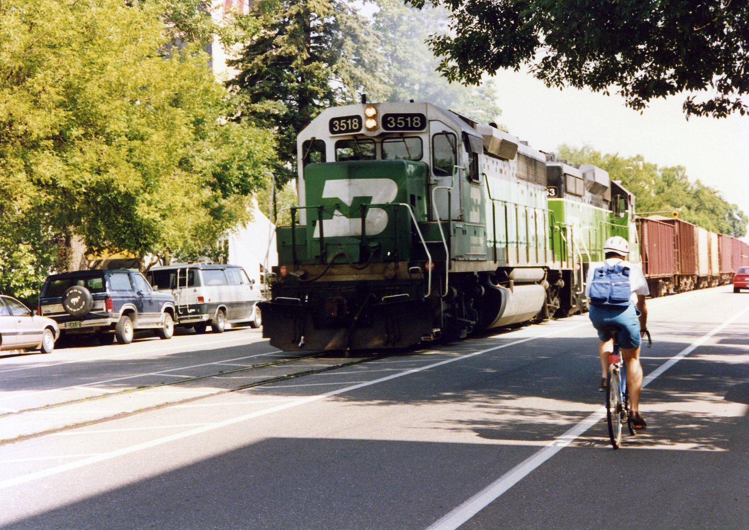 A Burlington Northern Freight Train in the Streets of Ft.Collins...