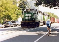 A Burlington Northern Freight Train in the Streets of Ft.Collins...