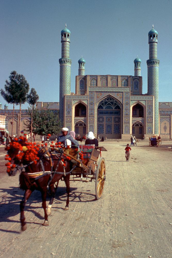 A colored hackney in front of the Friday Mosque