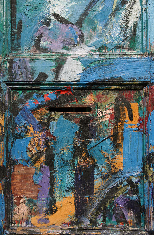 a colorful part of an old door