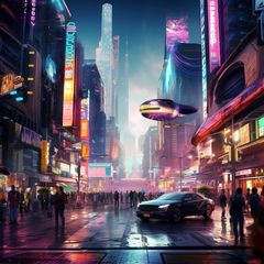 A cyberpunk city powered by AI. 