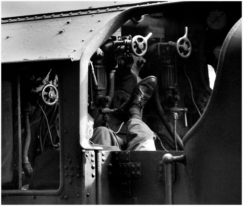 A fireman at Manchester Victoria takes a rest.