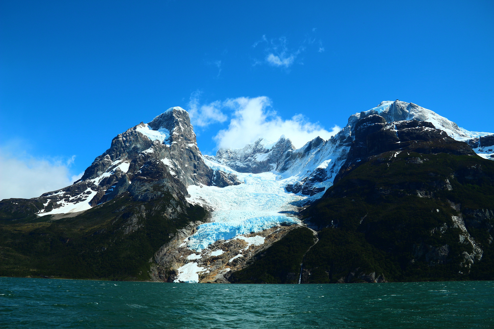 A glacier comes down