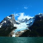 A glacier comes down