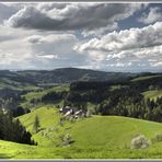 a green field and the view