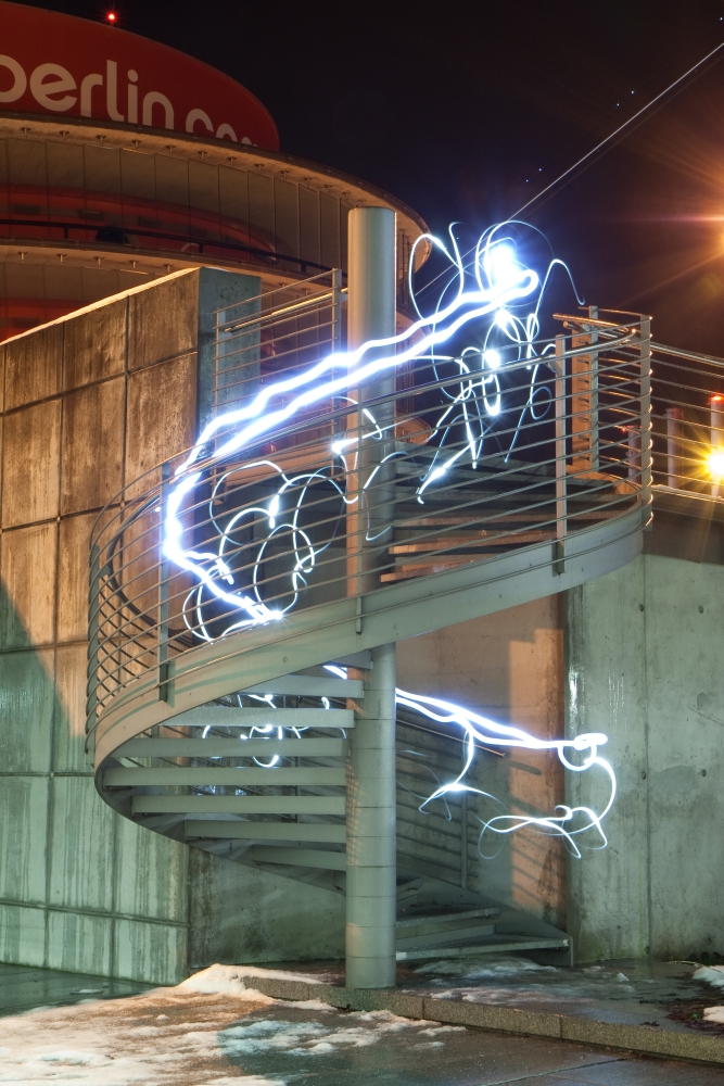 a illuminated flight of stairs