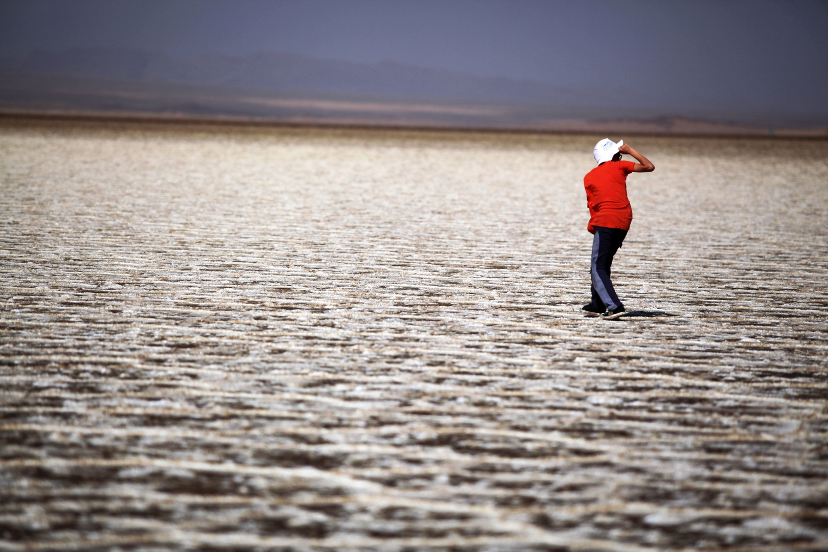 A man and salt lake