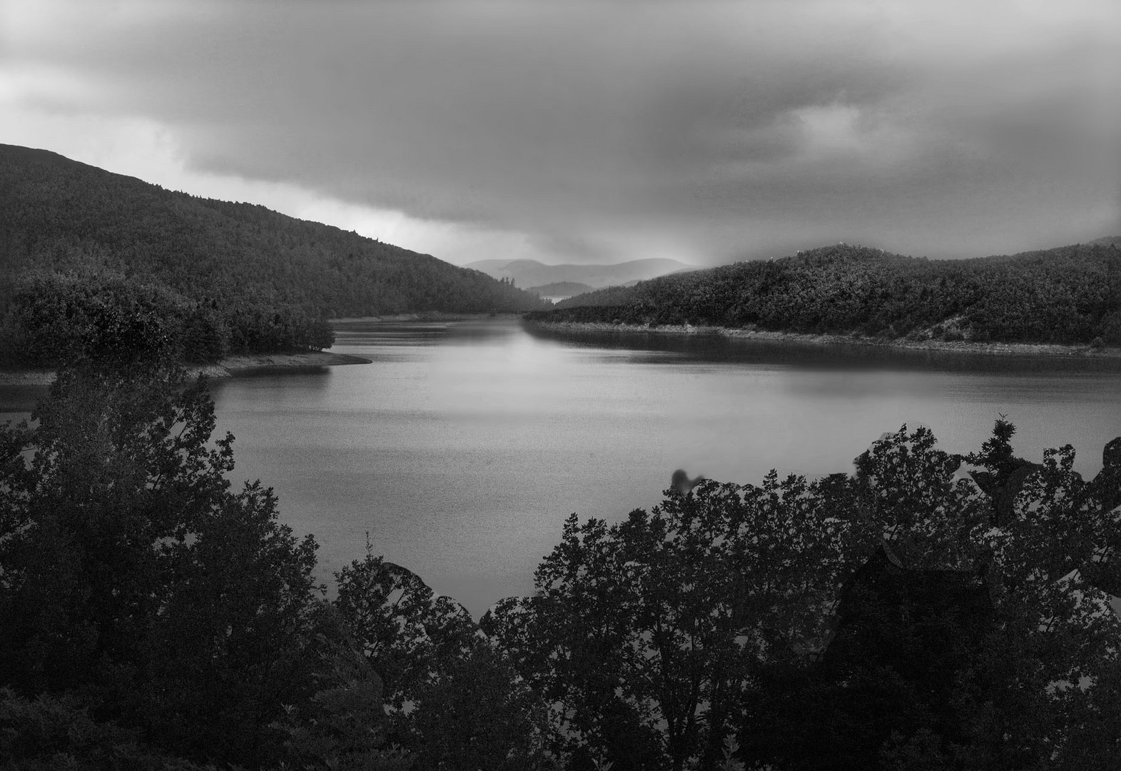 A rainy day by the lake