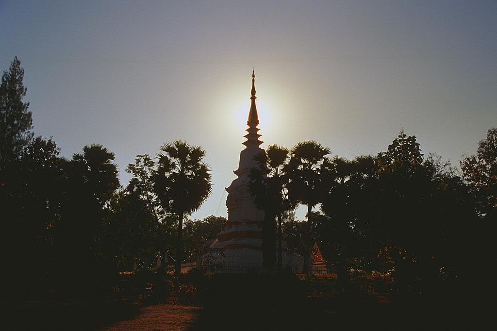 A stupa in the sunset