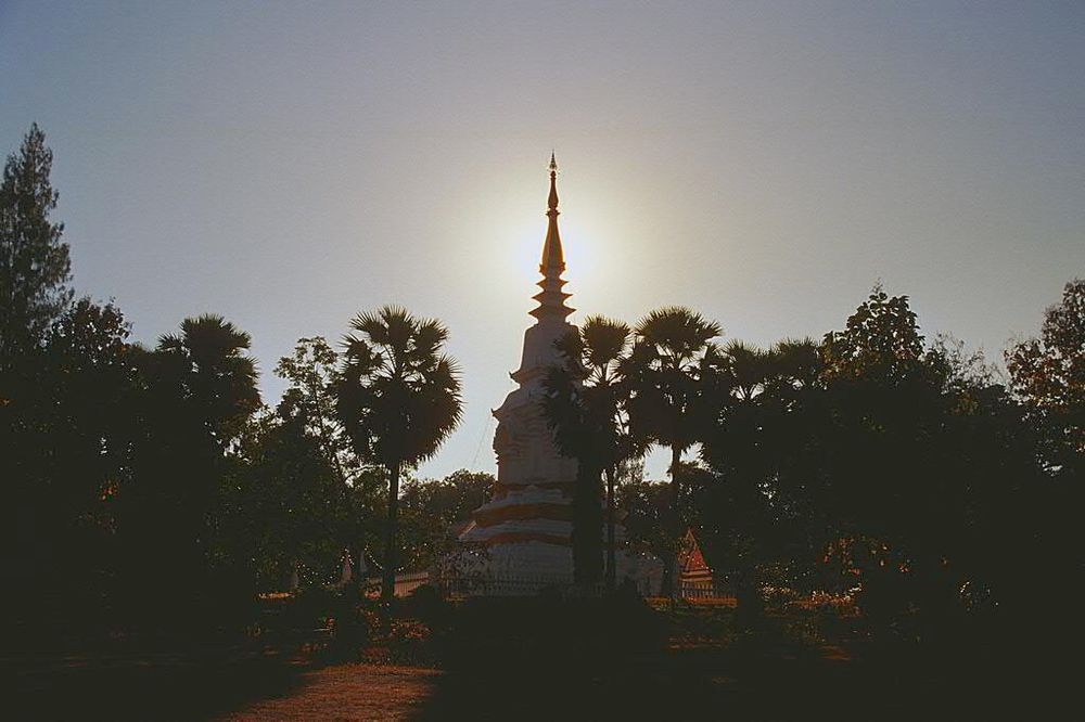 A stupa in the sunset