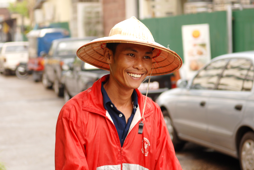 A traffic officer, guiding traffic in Nong-Kai.