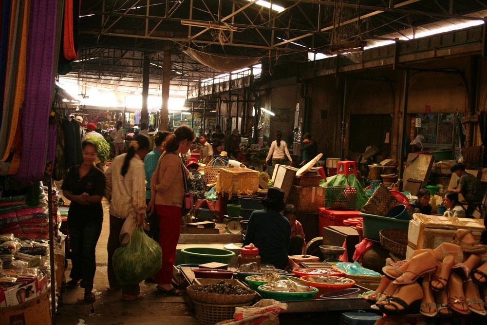 a typical market in Cambodia