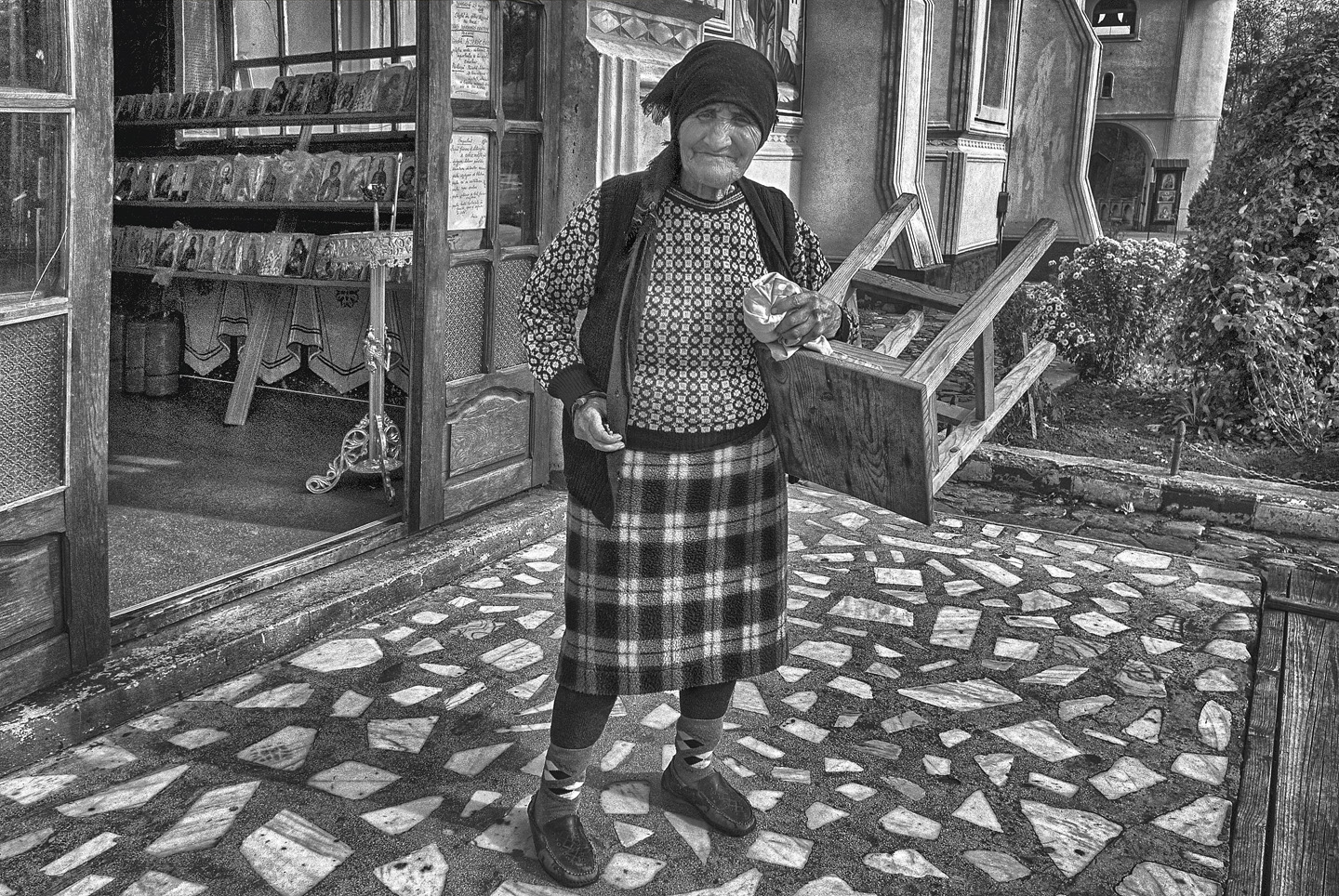 A Woman and Her Wooden Stool.