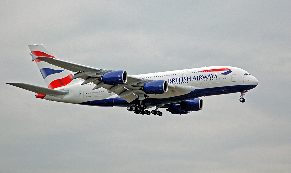 A380 der British Airways beim Anflug auf Frankfurt (II)