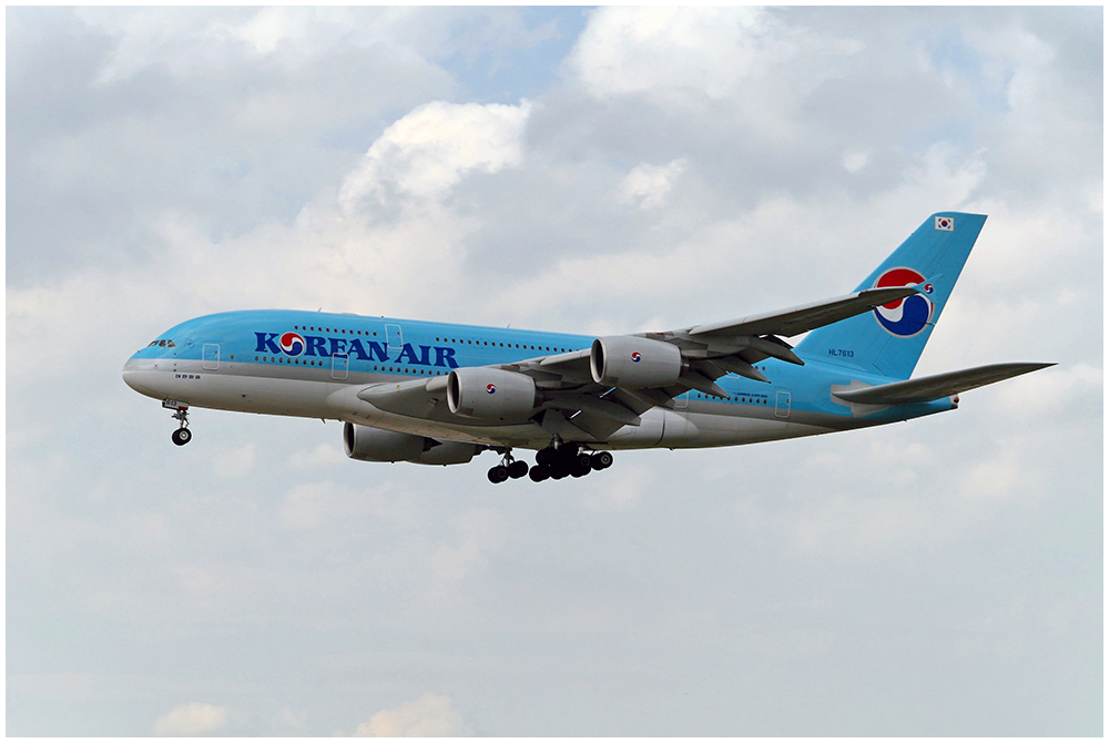 A380 der Korean Air im Anflug auf Frankfurt/Main.