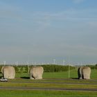 A6 knooppunt, motorwayjunction, Autobahnkreuz Almere with Elephants of artist Tom Claassen