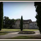 Abbaye de Flaran, chevet de l’église romane, vue partielle de l’ensemble côté jardin