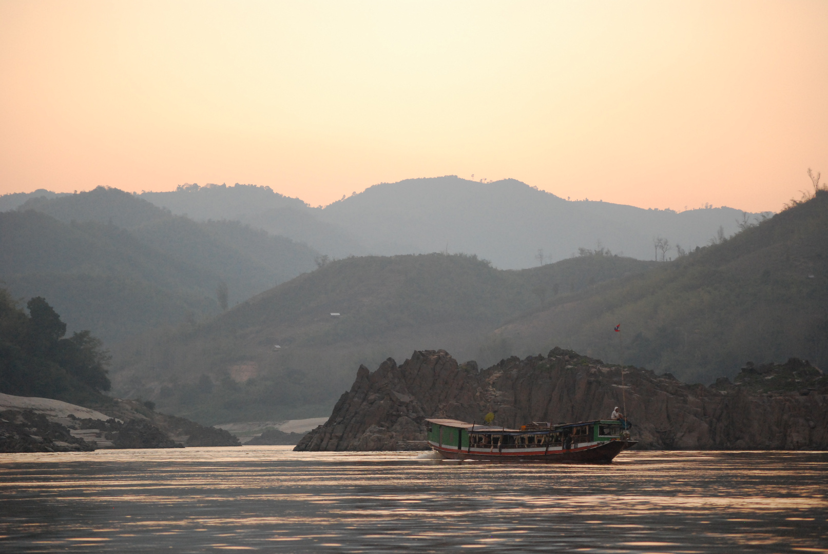 Abend auf dem Mekong kurz vor Pakbeng