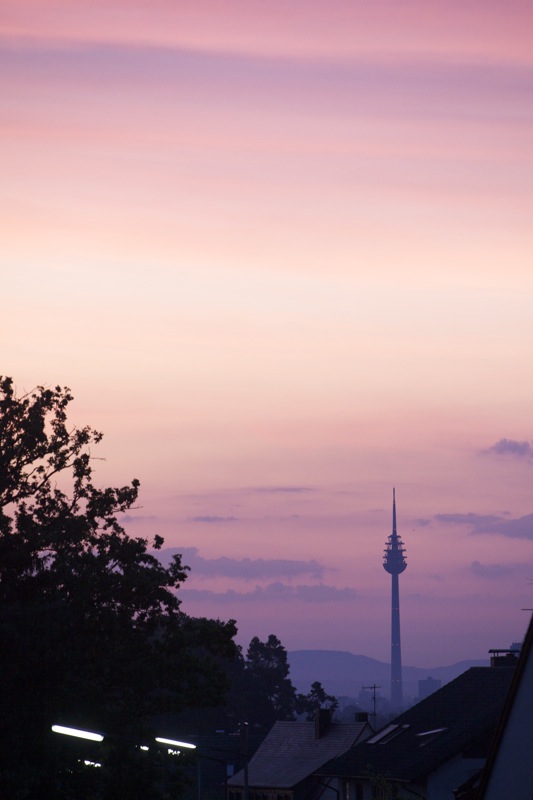 Abendlicher Blick aus einem Oberasbacher Dachfenster