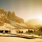 Abendlicher Blick vom Grödner Joch aufs Sella Massiv (Südtirol)