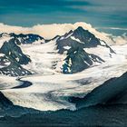 Abendlicher Blick vom Homer Spit auf einige Gletscher der Alaska Range