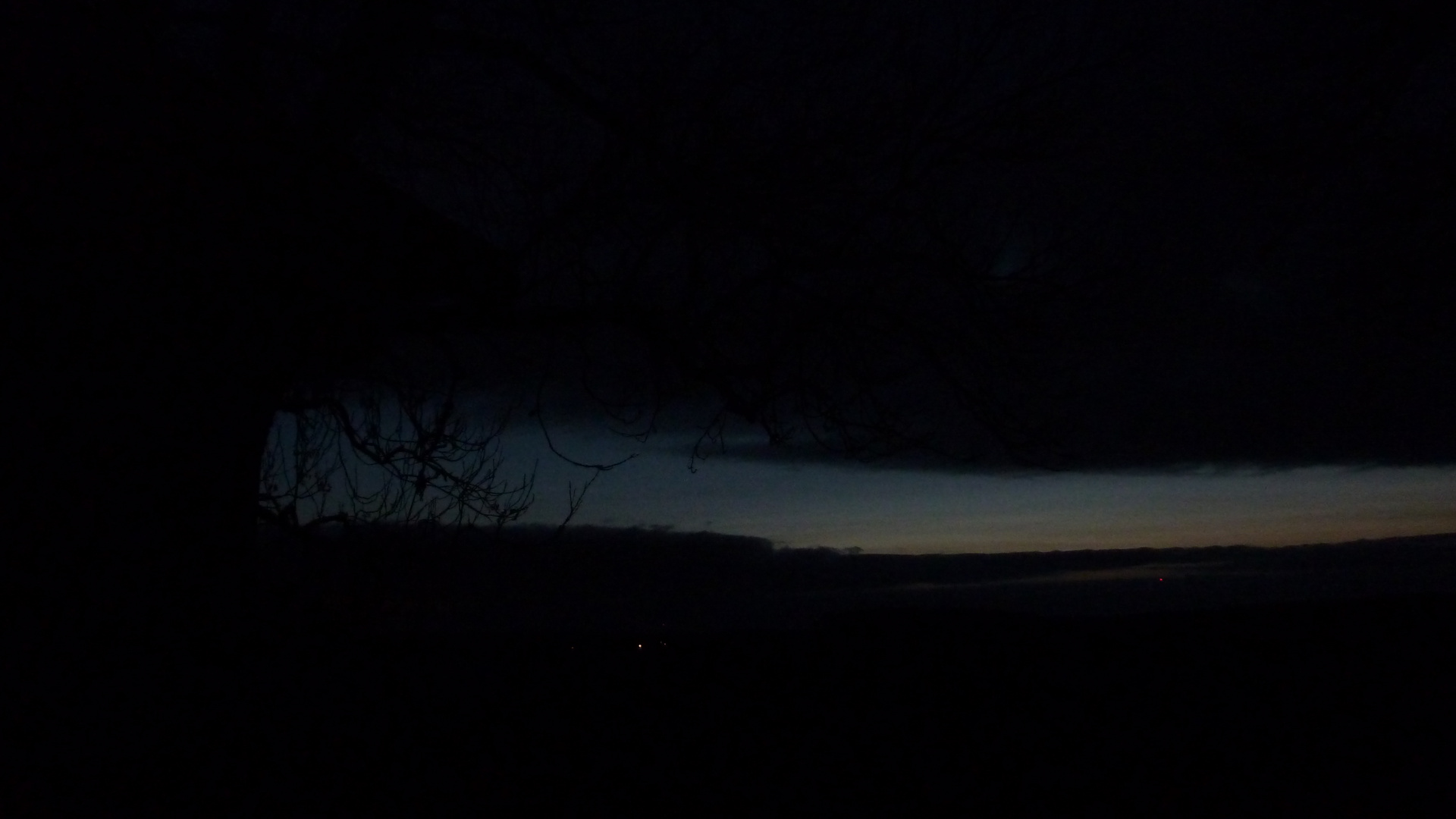 Abendlicher Lichtstreif über Wald und Feld