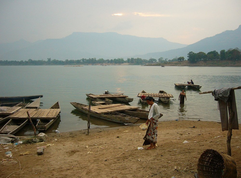 Abendliches Bad im Mekong