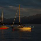 Abendlicht am Attersee mit Blick auf den Schafberg...