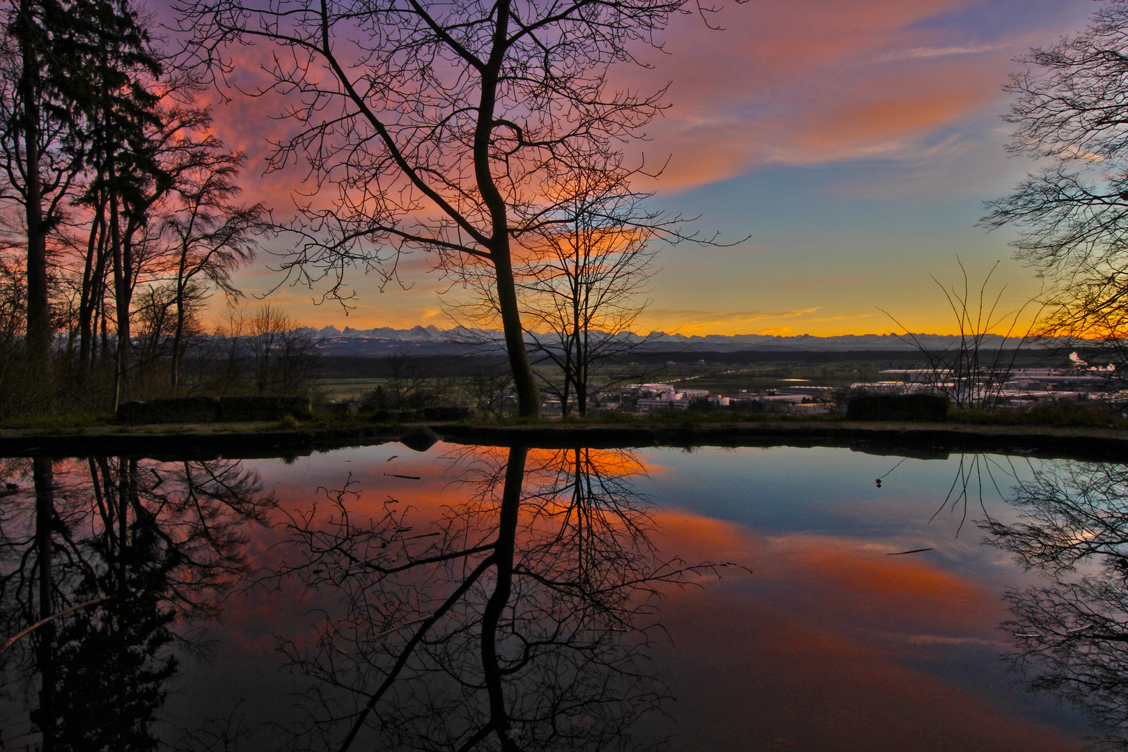 Abendrot am Weiher