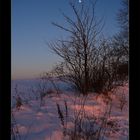 Abendrot auf Schnee mit Mond