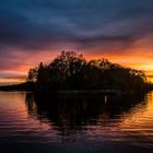 Abendrot in Friedrichshagen, da wo die Spree (rechts) den Müggelsee (links) verlässt