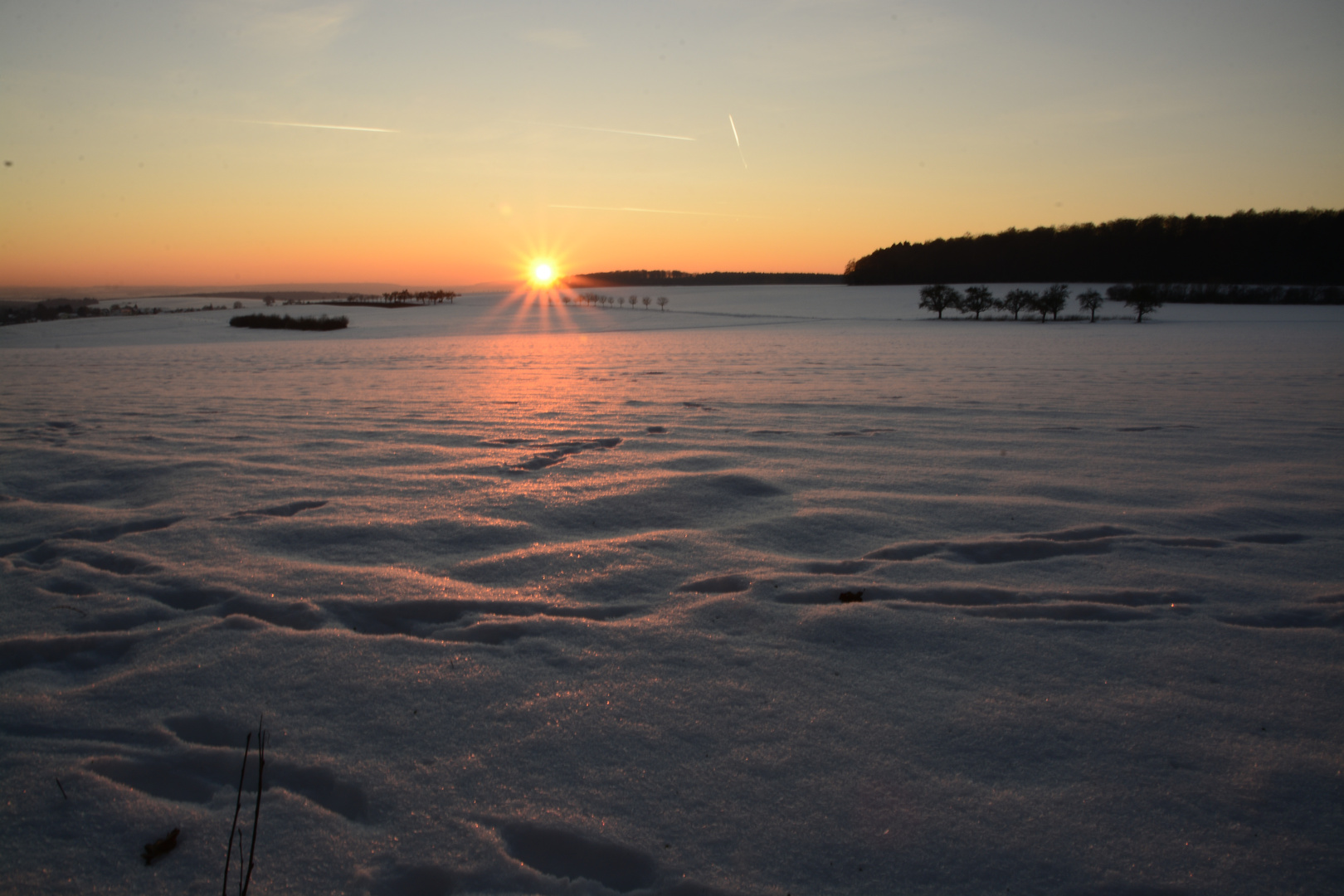 Abends im Schnee in Niederwallmenach